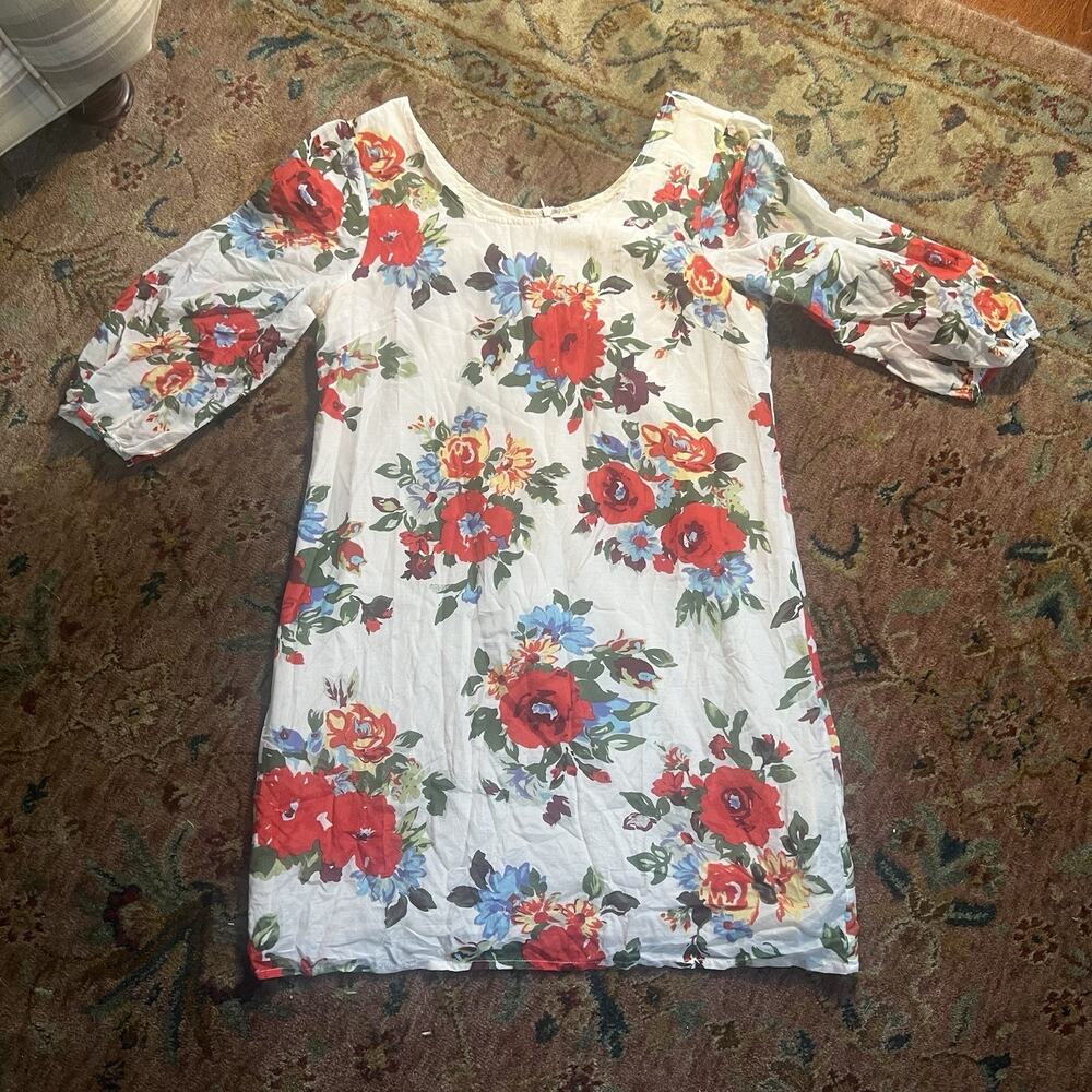 Tulle Anthro Posey Floral Mini Dress S Silk Cottage Boho Romantic 3/4 Sleeve